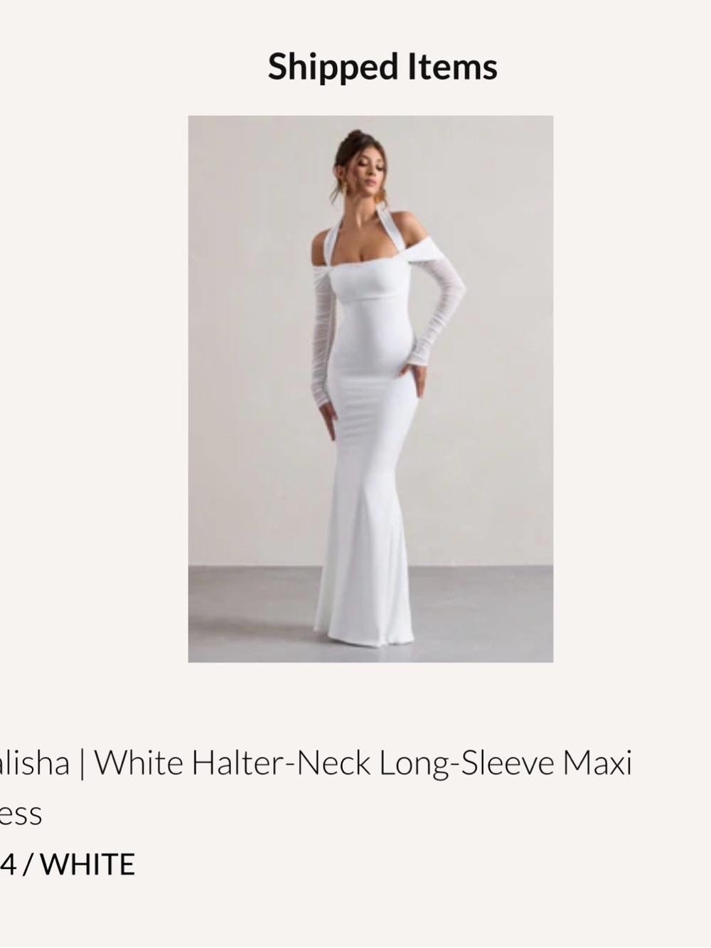 White Halter-Neck Long-Sleeve Maxi Dress